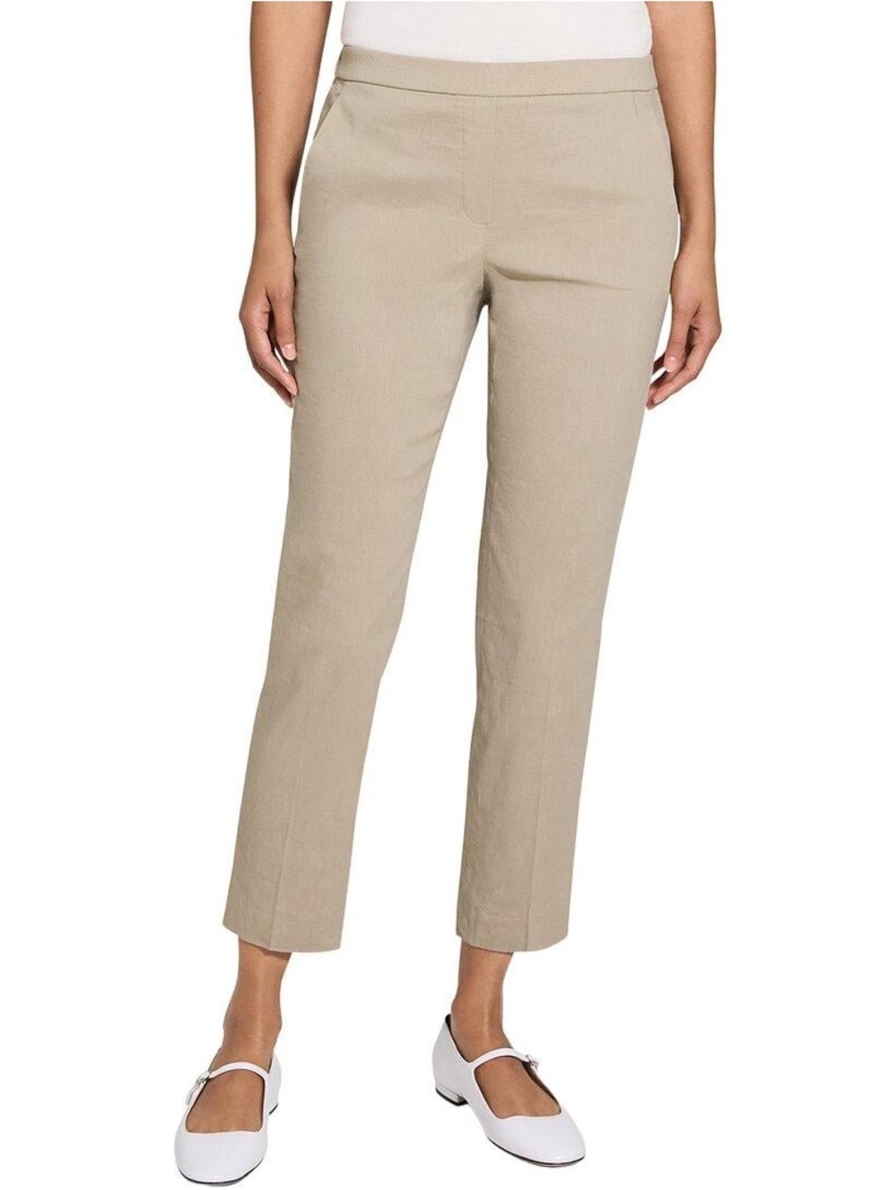 Theory Treeca Pull-On Pants Linen Blend Beige Size 6